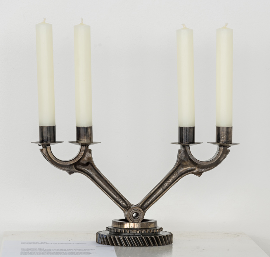 Candelabra made from car engine parts
